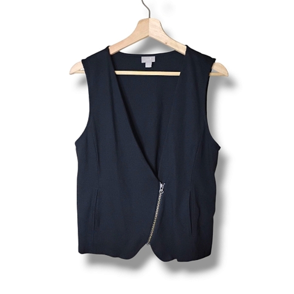 J.Jill Asym Zip Knit Vest Black Large | Stretch Jersey | Pockets - Picture 1 of 5